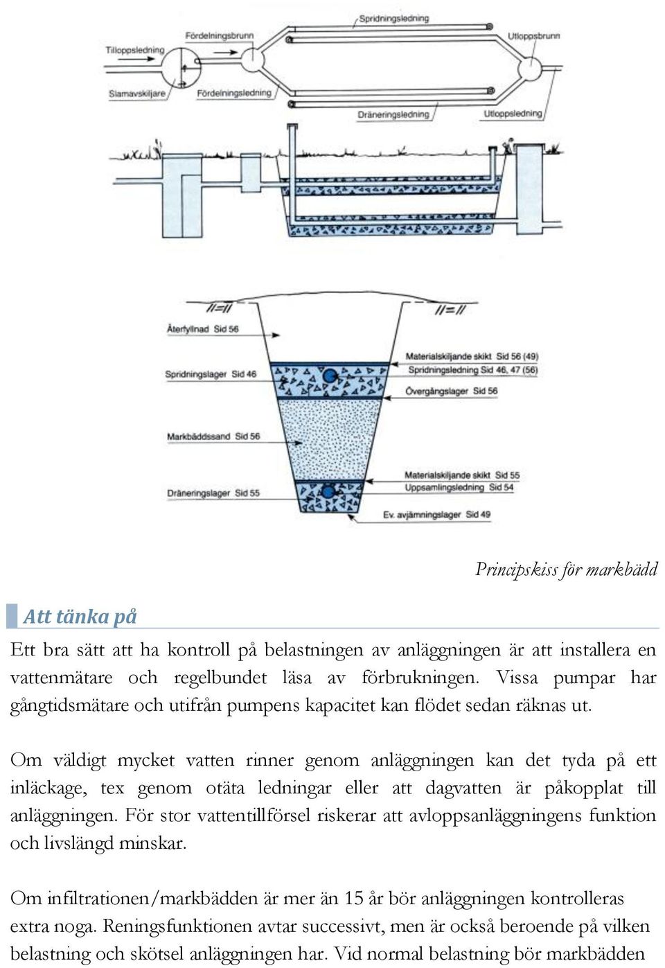 Om väldigt mycket vatten rinner genom anläggningen kan det tyda på ett inläckage, tex genom otäta ledningar eller att dagvatten är påkopplat till anläggningen.