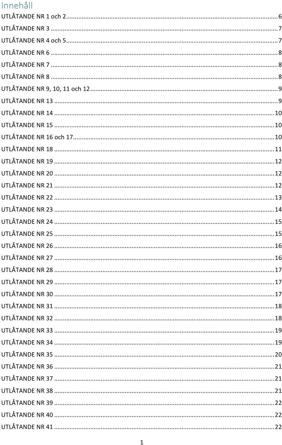 .. 13 UTLÅTANDE NR 23... 14 UTLÅTANDE NR 24... 15 UTLÅTANDE NR 25... 15 UTLÅTANDE NR 26... 16 UTLÅTANDE NR 27... 16 UTLÅTANDE NR 28... 17 UTLÅTANDE NR 29... 17 UTLÅTANDE NR 30... 17 UTLÅTANDE NR 31.