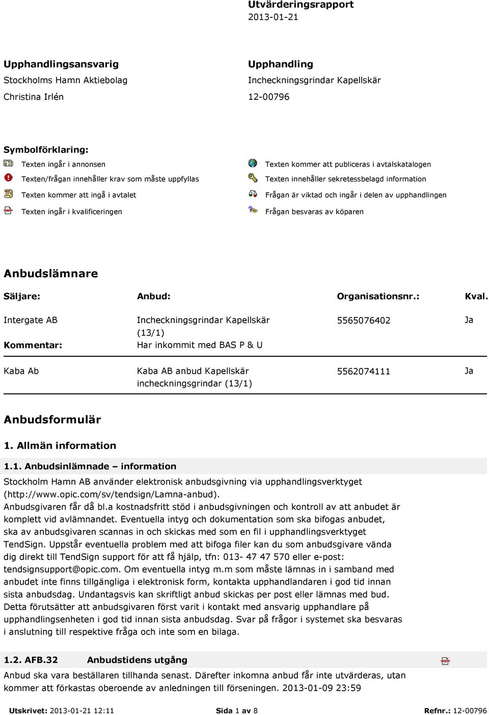 information Frågan är viktad och ingår i delen av upphandlingen Frågan besvaras av köparen Anbudslämnare Säljare: Anbud: Organisationsnr.: Kval.