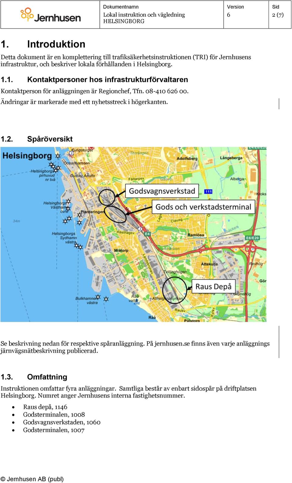 se finns även varje anläggnings järnvägsnätbeskrivning publicerad. 1.3. Omfattning Instruktionen omfattar fyra anläggningar. Samtliga består av enbart sidospår på driftplatsen Helsingborg.