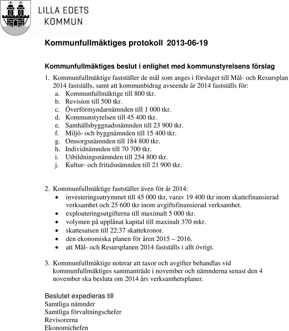 Revision till 500 tkr. c. Överförmyndarnämnden till 1 000 tkr. d. Kommunstyrelsen till 45 400 tkr. e. Samhällsbyggnadsnämnden till 23 900 tkr. f. Miljö- och byggnämnden till 15 400 tkr. g.