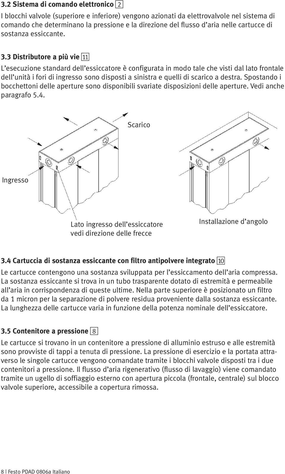 3 Distributore a più vie aa L esecuzione standard dell essiccatore è configurata in modo tale che visti dal lato frontale dell unità i fori di ingresso sono disposti a sinistra e quelli di scarico a