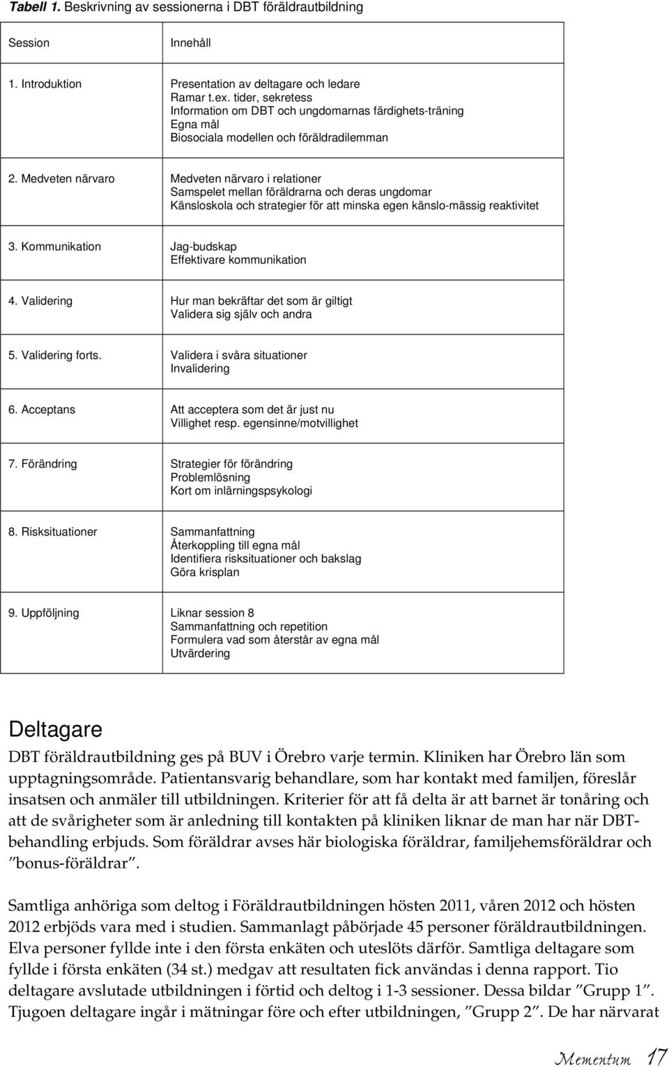 Medveten närvaro Medveten närvaro i relationer Samspelet mellan föräldrarna och deras ungdomar Känsloskola och strategier för att minska egen känslo-mässig reaktivitet 3.