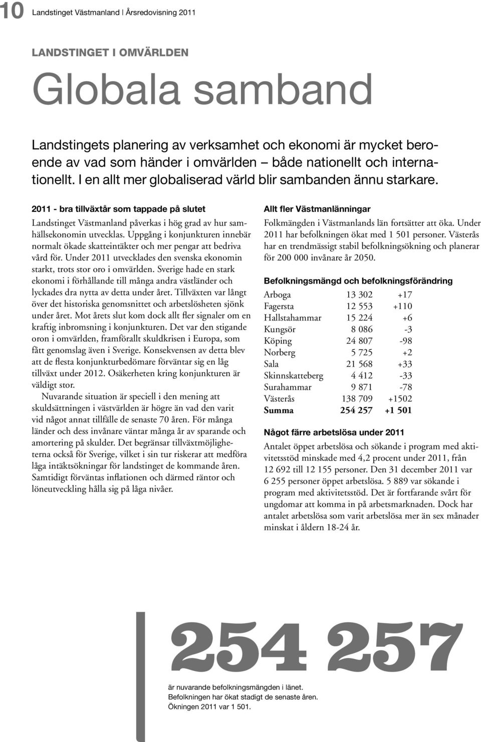 2011 - bra tillväxtår som tappade på slutet Landstinget Västmanland påverkas i hög grad av hur samhällsekonomin utvecklas.