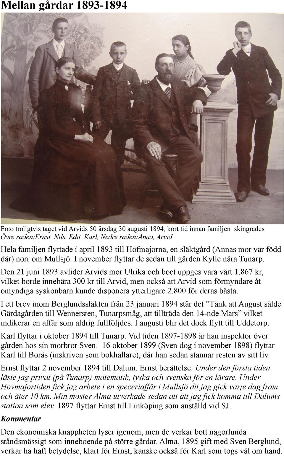 Den 21 juni 1893 avlider Arvids mor Ulrika och boet uppges vara värt 1.