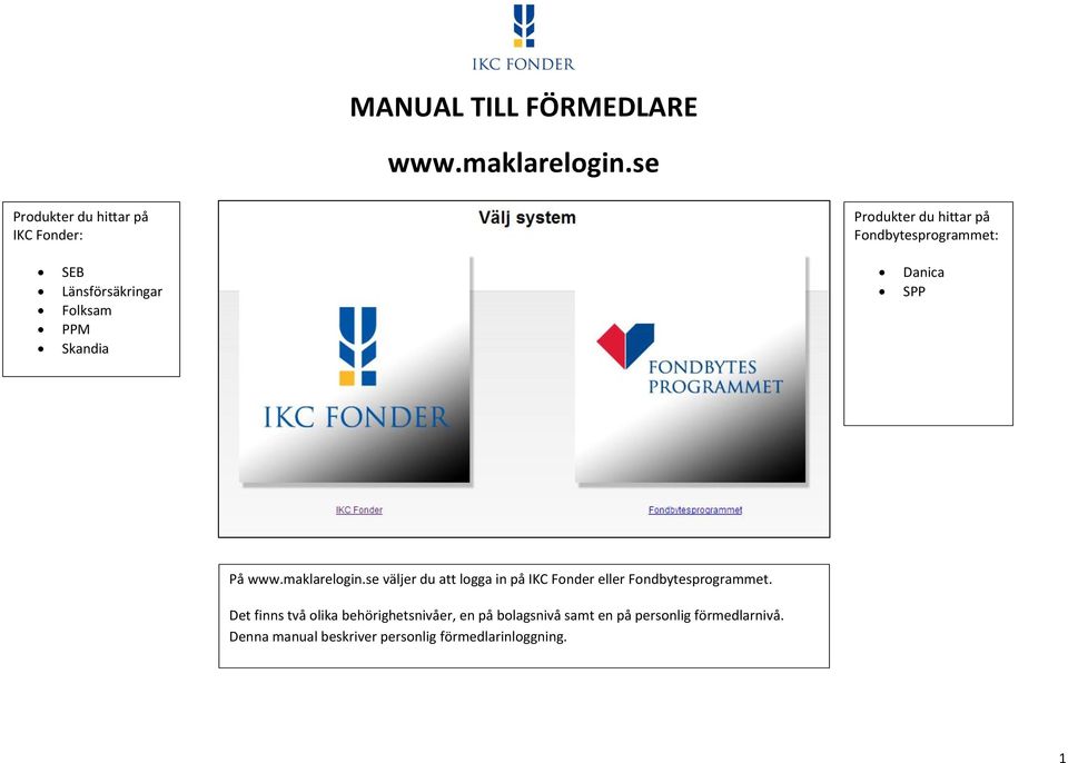 Länsförsäkringar Folksam PPM Skandia Danica SPP På www.maklarelogin.