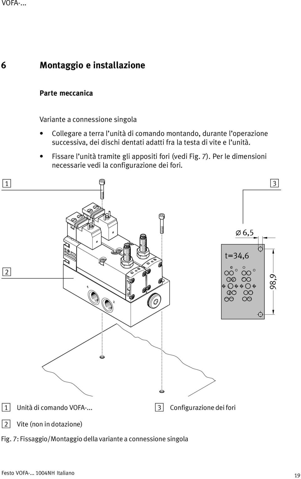 Fissare l unità tramite gli appositi fori (vedi Fig. 7). Per le dimensioni necessarie vedi la configurazione dei fori.