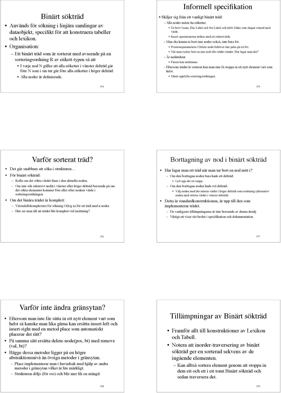 före alla etiketter i höger delträd. Alla noder är definierade. Informell specifikation Skiljer sig från ett vanligt binärt träd: Alla noder måste ha etiketter.