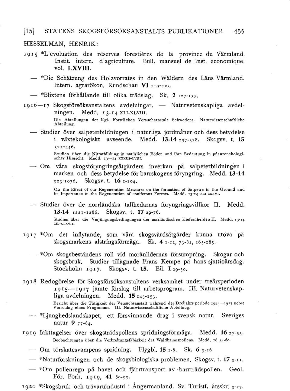 2 127-135 Naturvetenskapliga avdel 19I6-q skogsförsöksanstaltens avdelningar. - ningen. Medd. 1 3- I 4 XLI-XLVIII. Die Abteilungen der Kgl. Forstlichen Versuchsanstalt Schwedens.