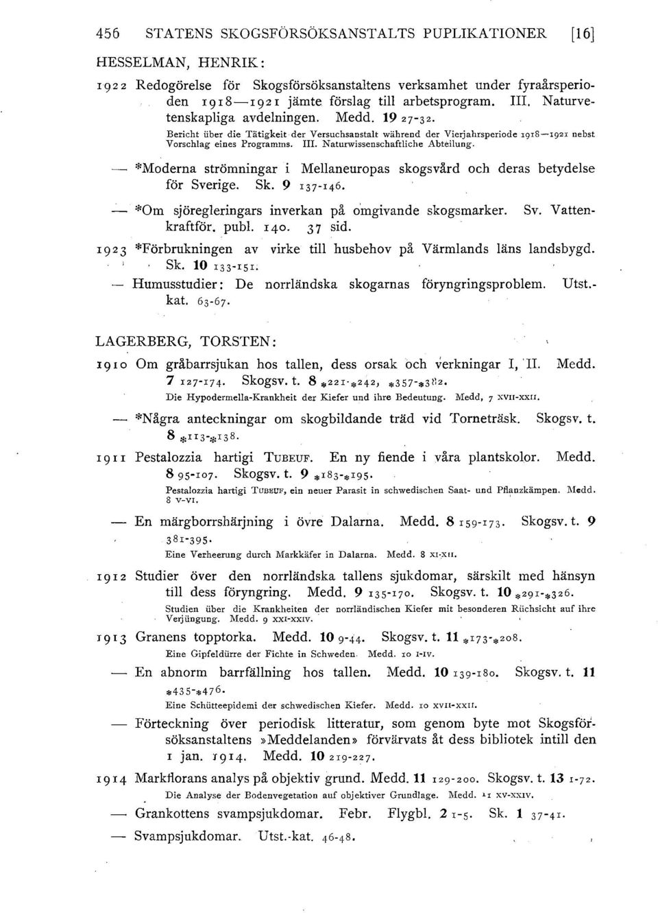 Naturwissenschaftliche Abteilung. *Moderna strömningar i Mellaneuropas skogsvård och deras betydelse för Sverige. Sk. 9 r37 I46. Sv. Vatten *Om sjöregleringars inverkan på o'mgivande skogsmarker.