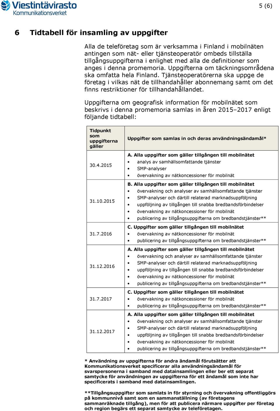 Tjänsteoperatörerna ska uppge de företag i vilkas nät de tillhandahåller abonnemang samt om det finns restriktioner för tillhandahållandet.