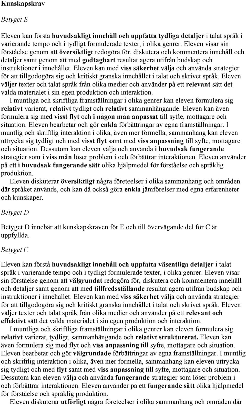 innehållet. Eleven kan med viss säkerhet välja och använda strategier för att tillgodogöra sig och kritiskt granska innehållet i talat och skrivet språk.