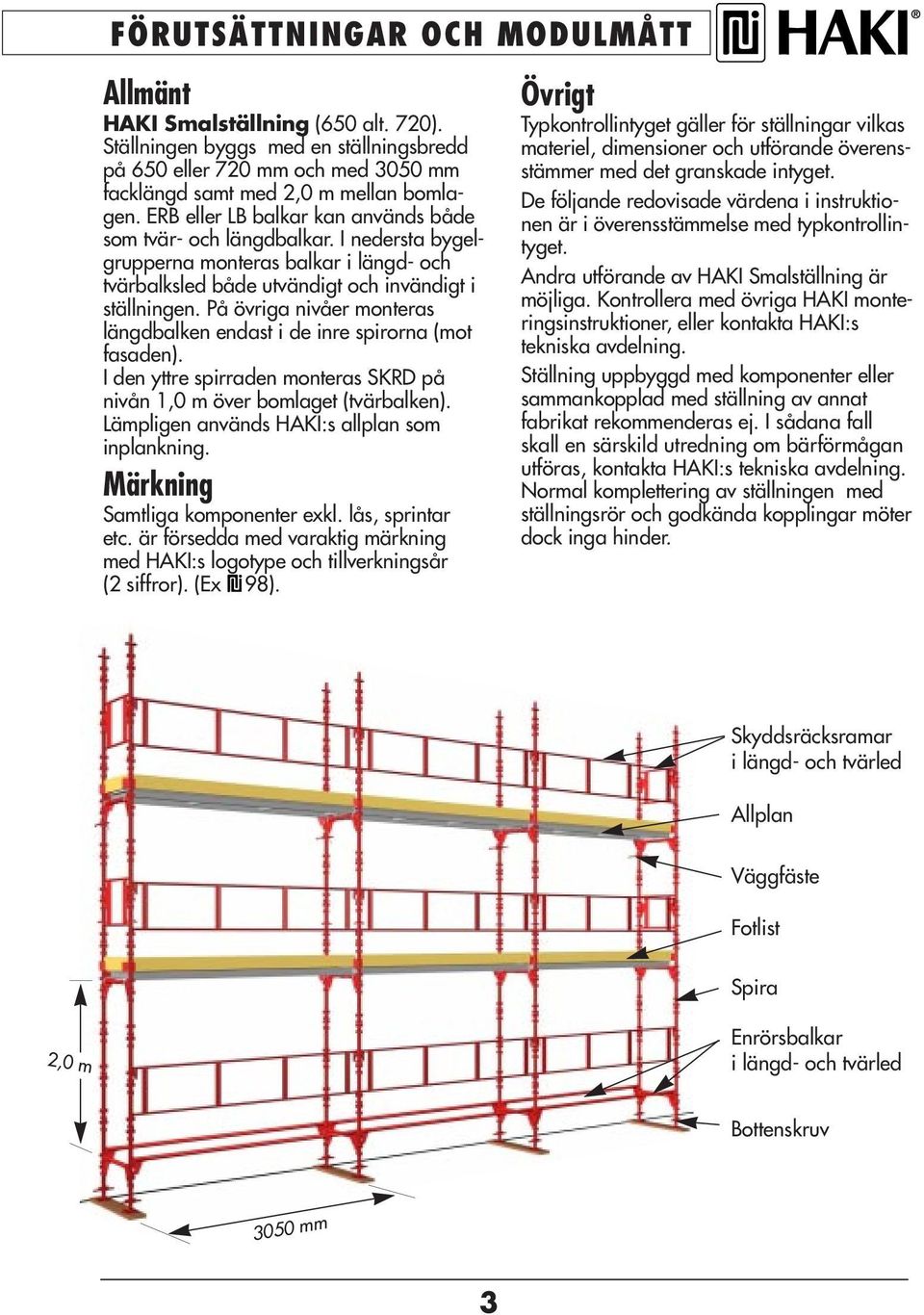 På övriga nivåer monteras längdbalken endast i de inre spirorna (mot fasaden). I den yttre spirraden monteras SKRD på nivån 1,0 m över bomlaget (tvärbalken).