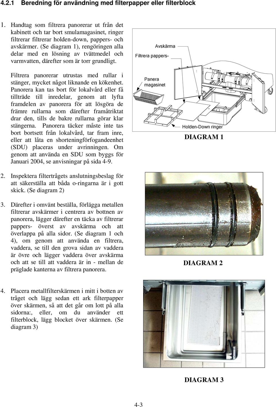 (Se diagram 1), rengöringen alla delar med en lösning av tvättmedel och varmvatten, därefter som är torr grundligt. Filtrera panorerar utrustas med rullar i stänger, mycket något liknande en kökenhet.