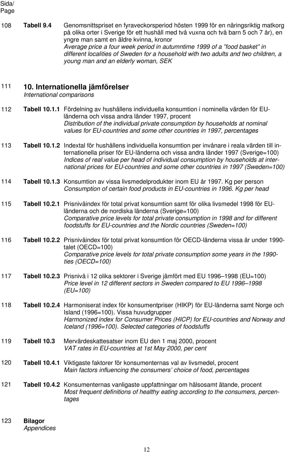 kronor Average price a four week period in autumntime 1999 of a food basket in different localities of Sweden for a household with two adults and two children, a young man and an elderly woman, SEK