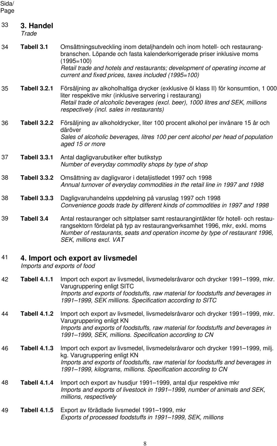 35 Tabell 3.2.1 Försäljning av alkoholhaltiga drycker (exklusive öl klass II) för konsumtion, 1 000 liter respektive mkr (inklusive servering i restaurang) Retail trade of alcoholic beverages (excl.