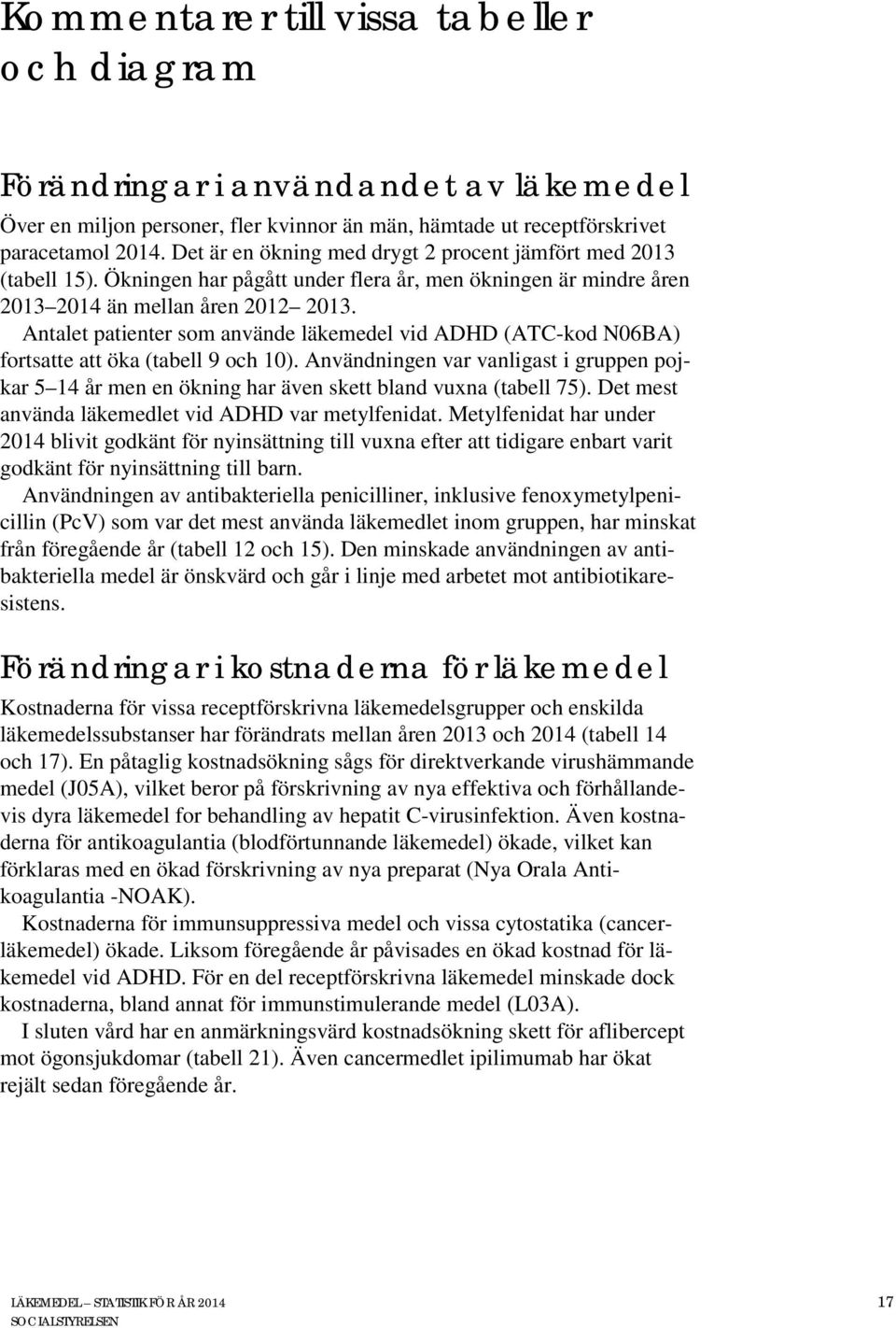 et som använde läkemedel vid ADHD (ATC-kod N06BA) fortsatte att öka (tabell 9 och 10). Användningen var vanligast i gruppen pojkar 5 14 år men en ökning har även skett bland vuxna (tabell 75).