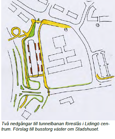 unnelbana Förlängning av tunnelbanan till Lidingö har studerats tidigare (WP 2006). träckningen går på bro över Lilla Värtan och i tunnel till Lidingö centrum.