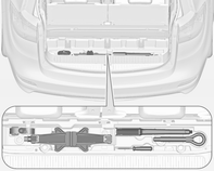 232 Bilvård Bilverktyg Verktyg Vissa verktyg, bogseröglan och domkraften (endast i bilar med reservhjul) finns i det bakre förvaringsutrymmet i lastrummets golv.