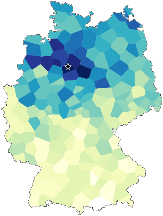 Avståndskartor ju mörkare färg, desto mindre språkligt avstånd difference maps: linjer dragna mellan orterna parvis