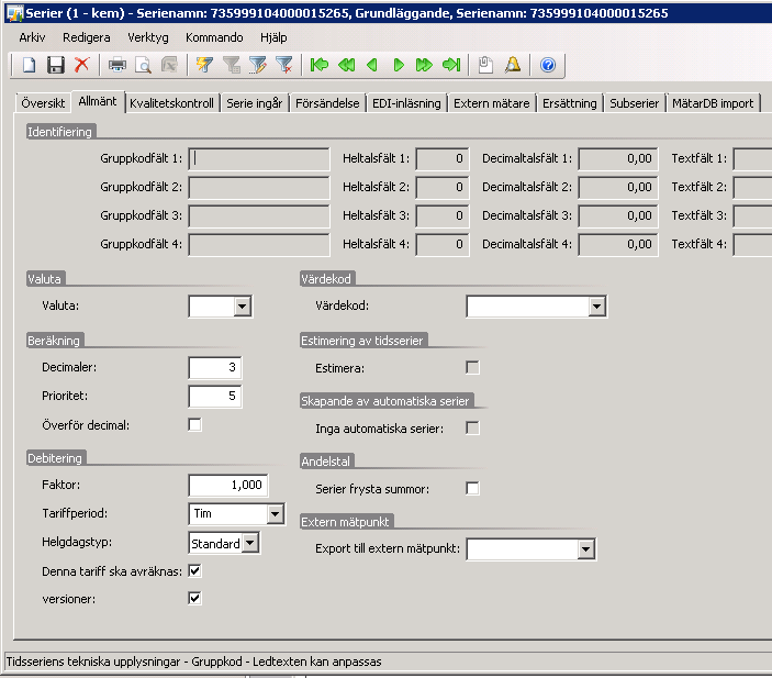 Parametersättning databasversion Användning av ny timvärdesdatabas anges på serienivå Nya databasen används med automatik vid