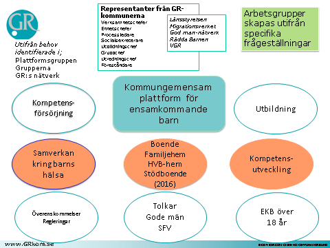 skolan, vården, länsstyrelsen, Rädda Barnen och Migrationsverket. GR kommer också att arbeta för att hitta samverkansformer med civilsamhället.