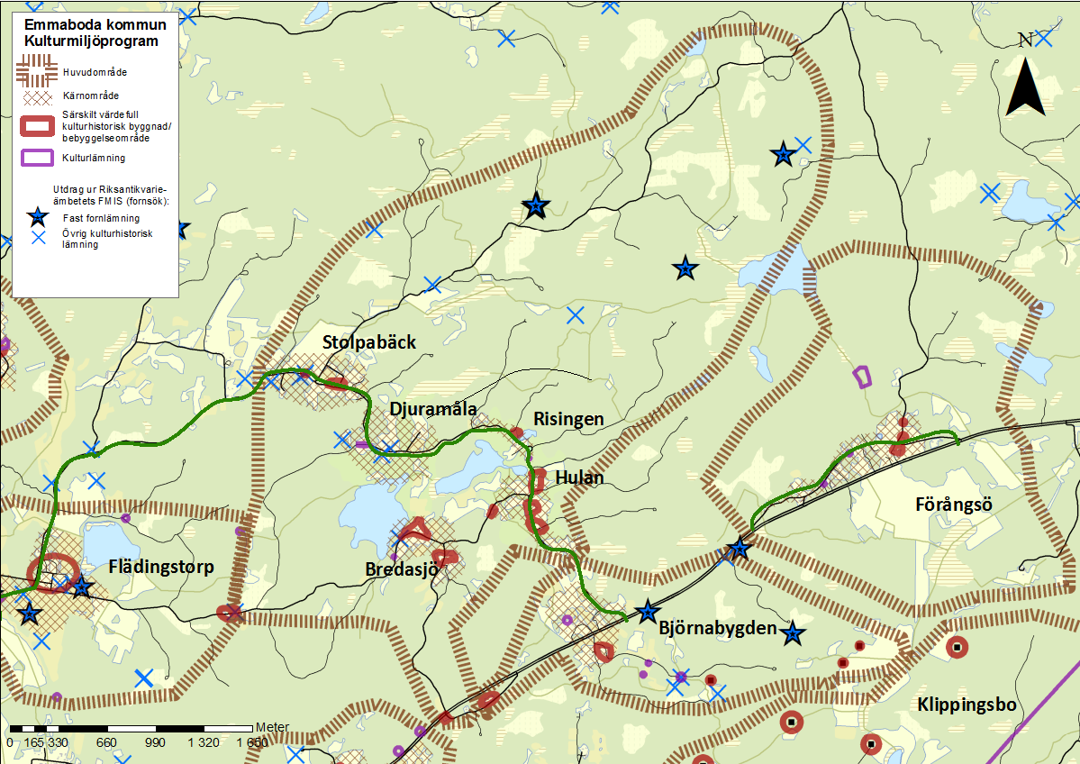 BREDASJÖ DJURAMÅLA, HULAN, RISINGE, STOLPABÄCK Klass 1-2 Lyckebyåns vägar: Slingrande grusväg med anor från 1600-talet. Vägarnas sträckning samt olika vägmiljöer, t ex stenmurar.