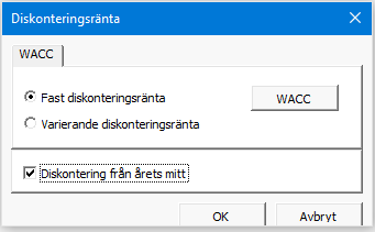 Diskontering från årets mitt Som ett alternativ till den vanliga diskonteringen vid varje års slut finns nu även möjlighet till diskontering från varje års mitt.