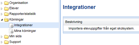 Skapa Integration i UEDB Logga in i UEDB med rollen Admin och mappen Körningar och Integrationer För att starta en manuell integration, klicka på