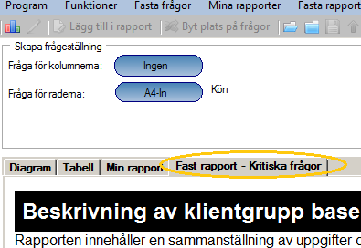 Manual ASI- Net-Statistik 2014-10-16 35 8. FASTA RAPPORTER Bortfall och Kritiska frågor Du kan skapa sammanställningar i rapportform under den rubriken Fasta rapporter.