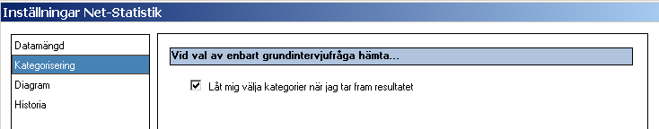 Manual ASI- Net-Statistik 2014-10-16 8 3. INSTÄLLNINGAR Under Meny och Inställningar hittar du flera olika inställningar som påverkar hur ditt material tas fram och visas. 3.1 Datamängd Här väljer du vilka Grundintervjuer och vilka Uppföljningsintervjuer som ska komma med i ditt resultat 2.