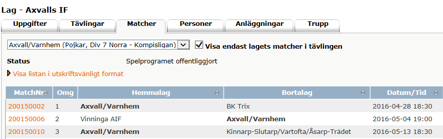 6 Nu klickar du fliken Personer då kommer det upp personer som har en roll runt laget fram.