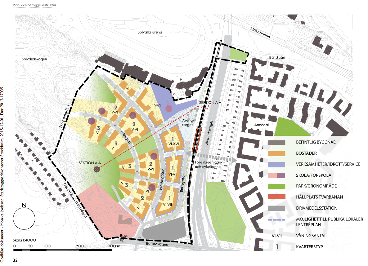 Figur 2.5. Programförslag för Södra Solvallastaden Plan- och Bebyggelsestruktur (Utdrag ur /19/).