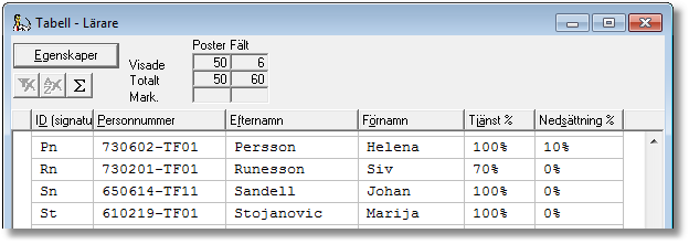 Ta fram dessa kolumner i tabellen genom att markera dem och trycka OK. Dölj eventuellt andra kolumner som är överflödiga i sammanhanget.