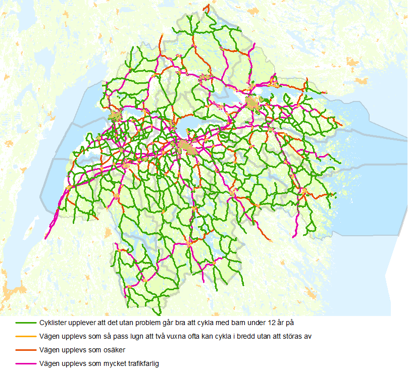 20 Förutsättningar för cykling i blandtrafik Förutsättningarna för att cykla i blandtrafik har bedömts med hjälp av Trafikverkets kvalitetskriterier för turistcykelleder 3.