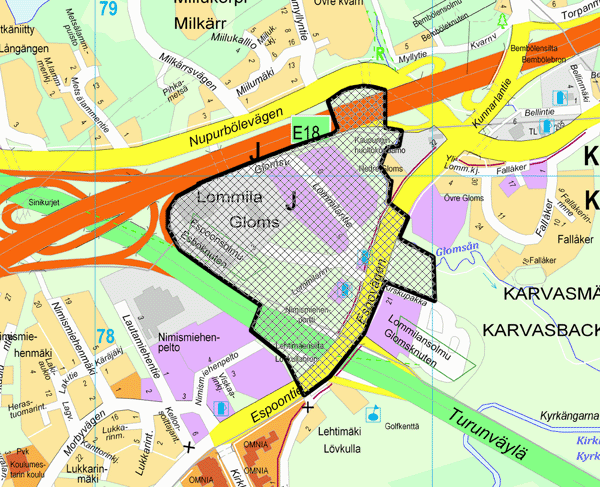 Esbo stad Möteskallelse Ärende 8 Fullmäktige 27.01.2014 Sida 34 / 72 Esbo centrum och de kringliggande områdena.