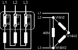 Y-kopplad motor Över varje lindning, mellan L1, L2, L och mittpunkten, finns fasspänningarna på 20 V.