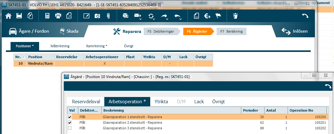 Stenskott på Vindruta/Ram som arbetsoperationer Stenskott