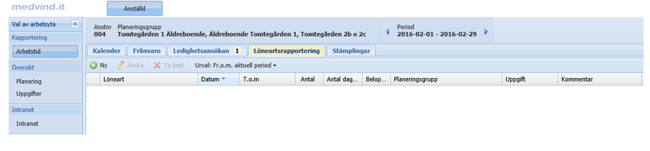 Registrera ledighetsansökan För att registrera en ledighetsansökan klicka på Ny. Fyll i frånvaroorsak och obligatoriska fält, samt eventuell kommentar för aktuell frånvarotyp.