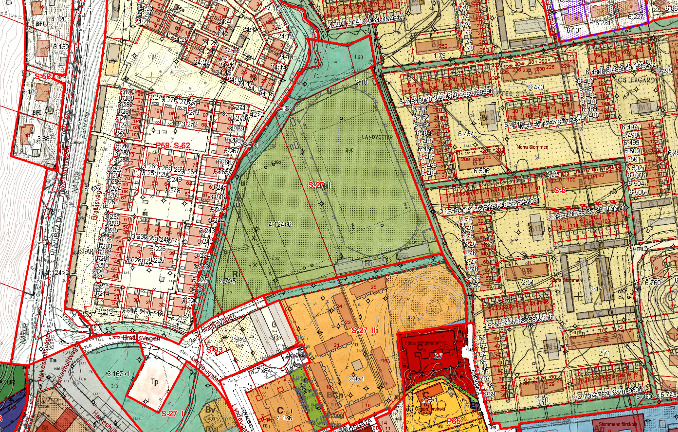 S-27 (1974) S- (1979) S-93 (1987) P197 (2010) Gällande detaljplaner För planområdet gäller detaljplan S/93 (antagen 1987-06-15) som bla anger garage och ledningsområde och S-27 (antagen 1974-03-11)