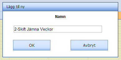 här (den färgen som skiftet kommer ha i kalendern samt i tidsgrafen). Välj ev. vilken avdelning skiftet ska anslutas till.