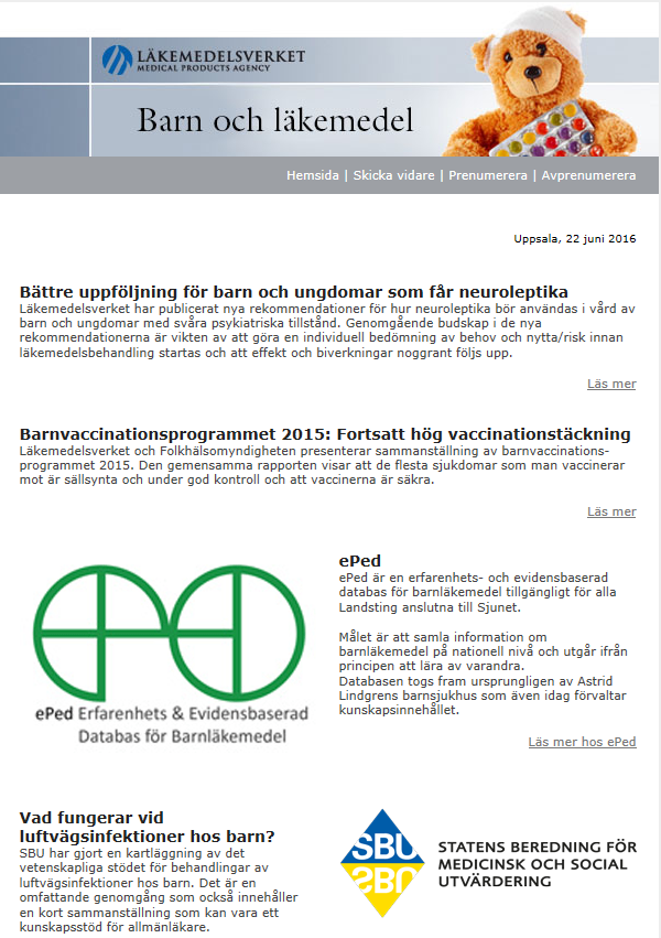 framtagande av lokala rutiner och annat förbättringsarbete för behandling av barn med läkemedel.