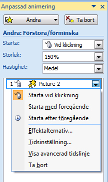 Animeringar och ljud Objektanimering, Övergångsanimering och ljud Microsoft Office Powerpoint 2007 Börja alltid med att välja Animering Anpassa animeringar, nu öppnas ett åtgärdfönster (som lägger