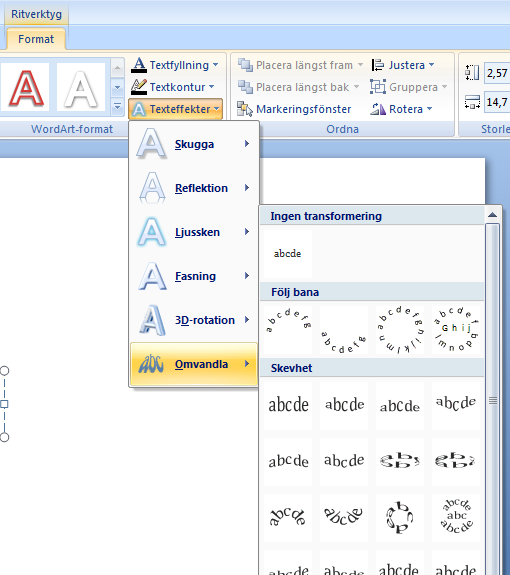 Smartart SmartArt, WordArt Microsoft Office Powerpoint 2007 Infoga SmartArt Infoga WordArt Klicka på layouten du vill använda i dialogrutan Välj en SmartArt-grafik.