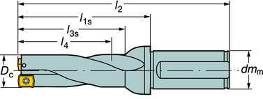 ROT - SW CoroDrill 881 2 5 x D c Borrdiameter 0,562 0,937 tum Cylindriskt skaft Spännplan enligt ISO 9766 CoroDrill 881 BORRNIN l1s = programmeringslängd Tumutförande Håltolerans -0,004/+0,008 tum