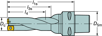 BORRNIN CoroDrill 881 CoroDrill 881 4 x D c Borrdiameter 14,00 23,50 mm (0,562 0,937 tum) Coromant Capto ROT - SW l1s = programmeringslängd Håltolerans, mm -0,1 mm +0,4 mm (-0,004 tum +0,016 tum)