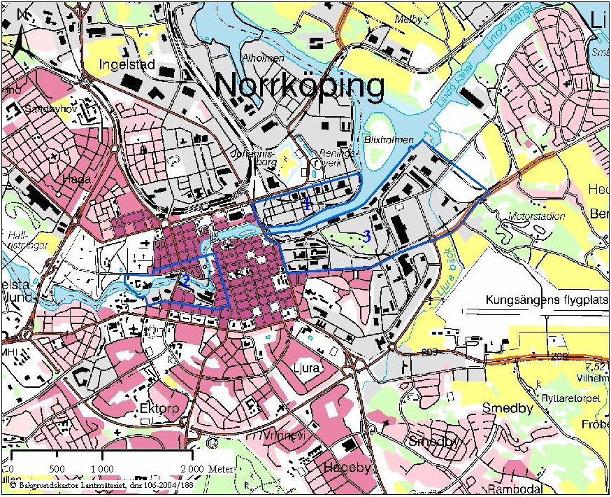 Figur 8: Områdesvisa inventeringar: 1 Saltängen, 2 Industrilandskapet, 3 Södra hamnen Under 2005 har arbetet inriktats på att endast identifiera områden enligt branschlistan.