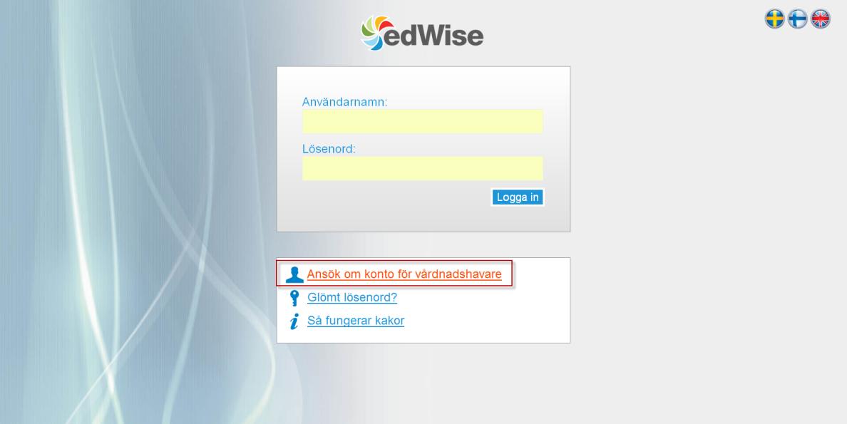 Sida 11/14 Bild 11 Länk till ansökan om vårdnadshavarkonto på inloggningssidan. 3. Välj barnets kommun eller huvudman i listen Barnets skolkommun/privat huvudman 4.