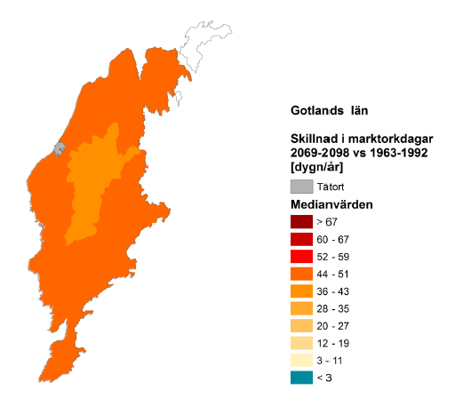 Eftersom grundvattnet redan idag bedöms vara en begränsad resurs på Gotland så kommer klimatförändringen troligen att öka hotet mot vattenförsörjningen.