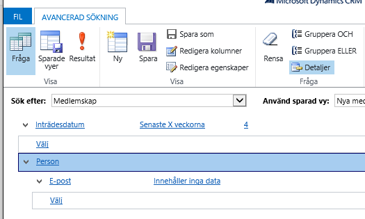 10. Därefter är det dags att titta på resultatet. Klicka på knappen Resultat 10 11. Du har alltså nu sökt efter alla medlemmar som inträtt de senaste 4 veckorna och som saknar e-post.